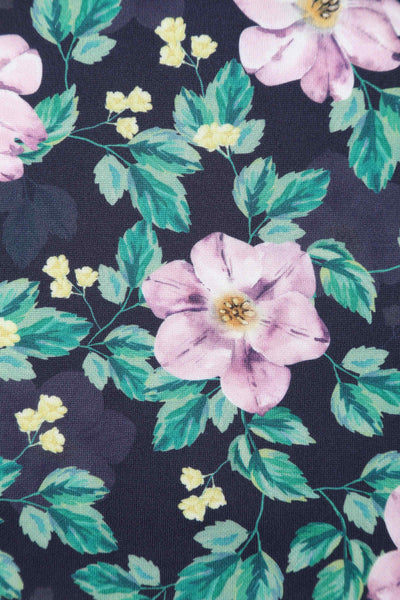 Close up  View of Purple Floral Formal Swing Dress