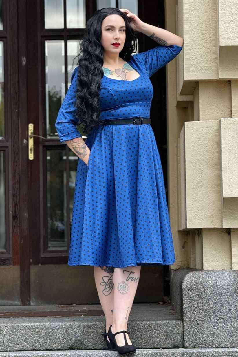 Scarlette Royal Blue Black Polka Dot Midi Dress