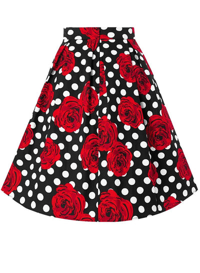 Carolyn Retro Swing Skirt in Roses & Polka Dots