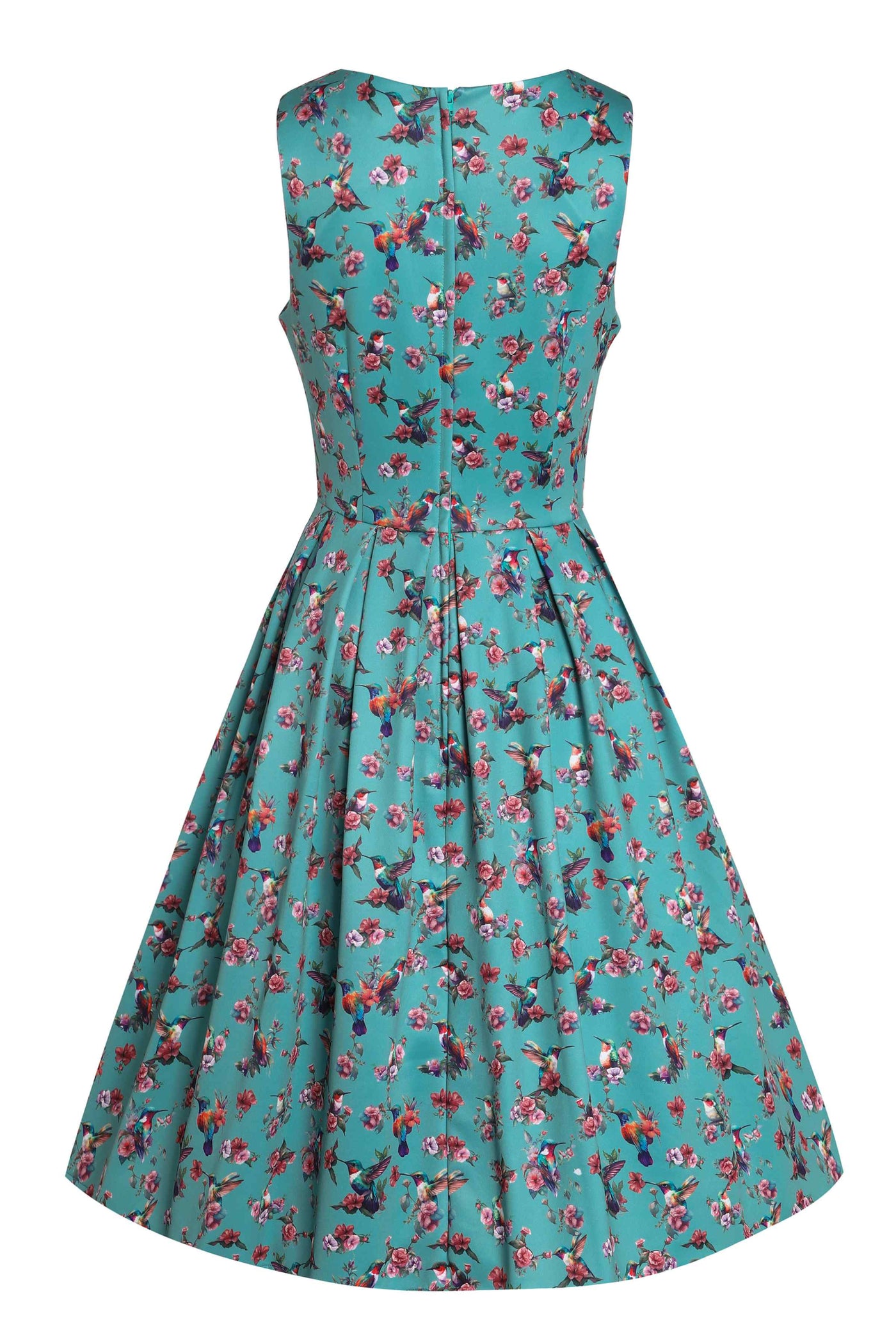 Back View of Turquoise Hummingbird Formal Swing Dress