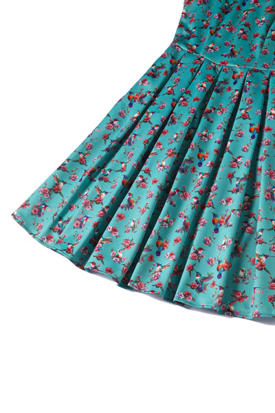 skirt close up for the bird print sleeveless dress