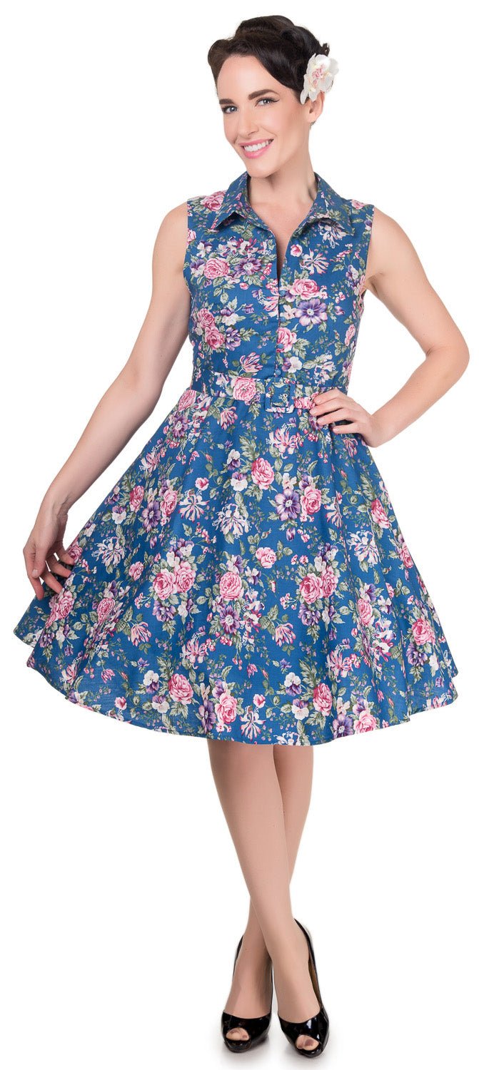 Poppy Vintage Shirt Swing Dress in Peacock Blue