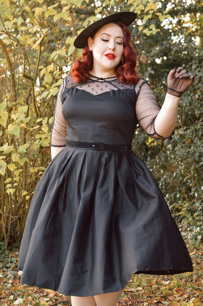 Elizabeth Vintage Style Mesh Party Dress in Black