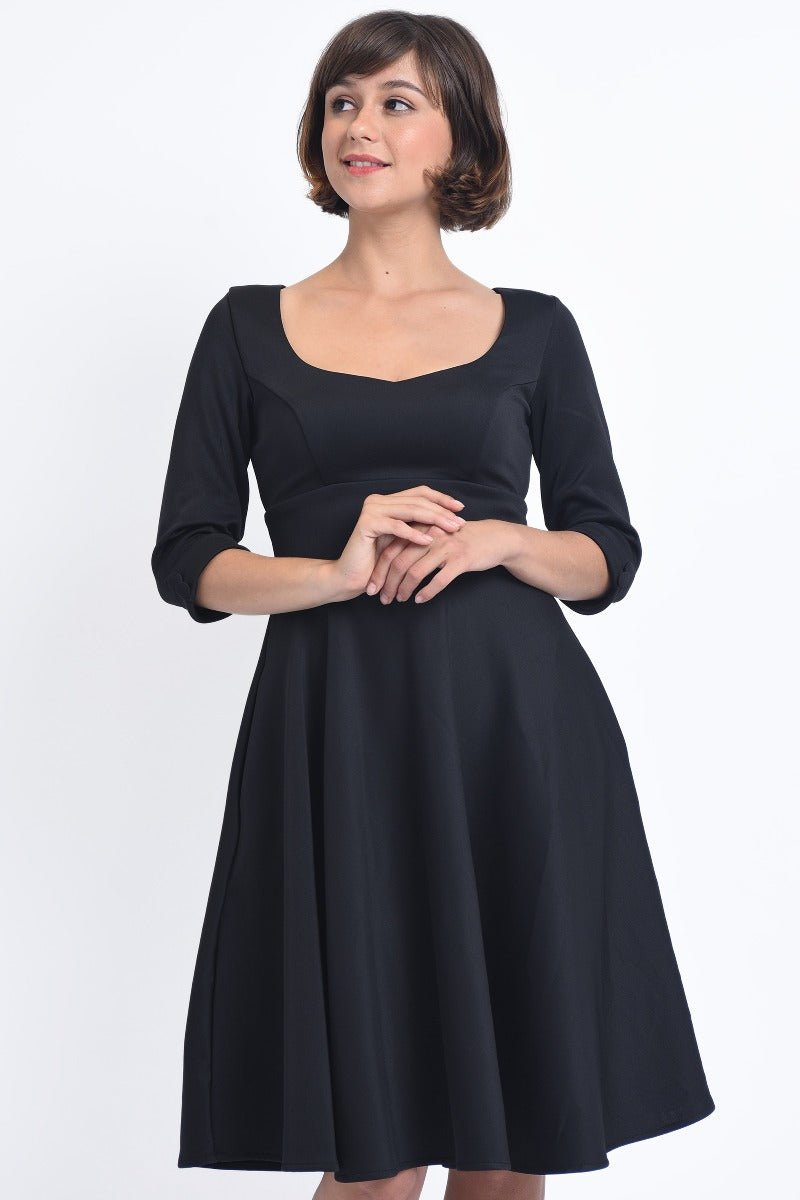 Debra Black Long Sleeves Stretchy Tea Dress
