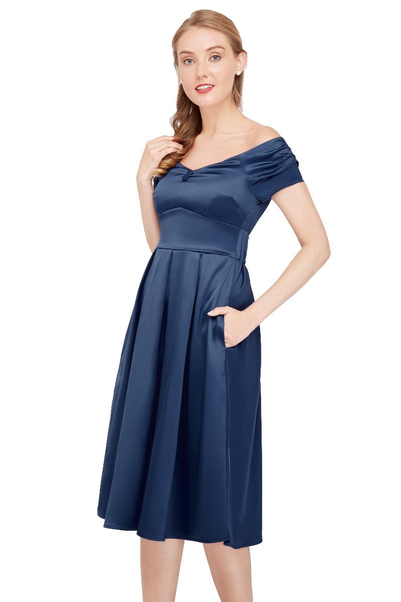 Lily Off Shoulder Prussian Blue Satin Evening Dress Lily Off Shoulder Prussian Blue Satin Evening Dress