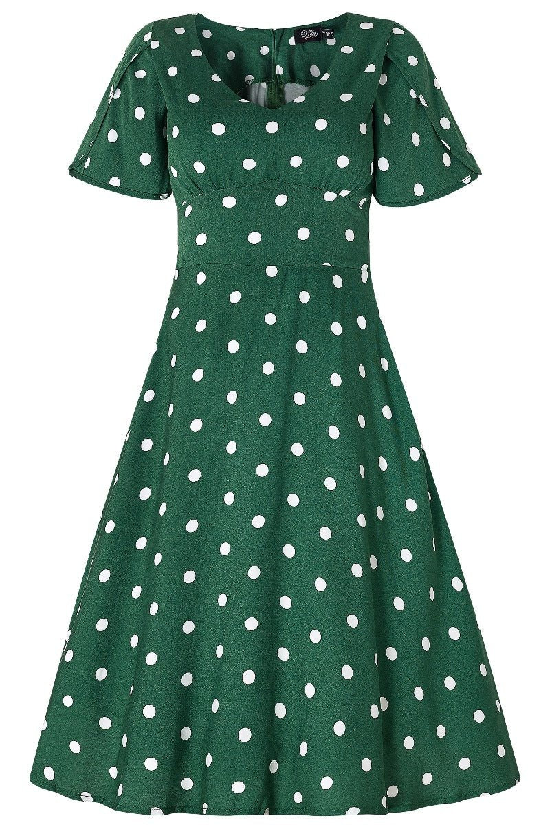 green emerald velvet dress Polkadot green linen swing dress 1950s inspired – heartmycloset main image 0