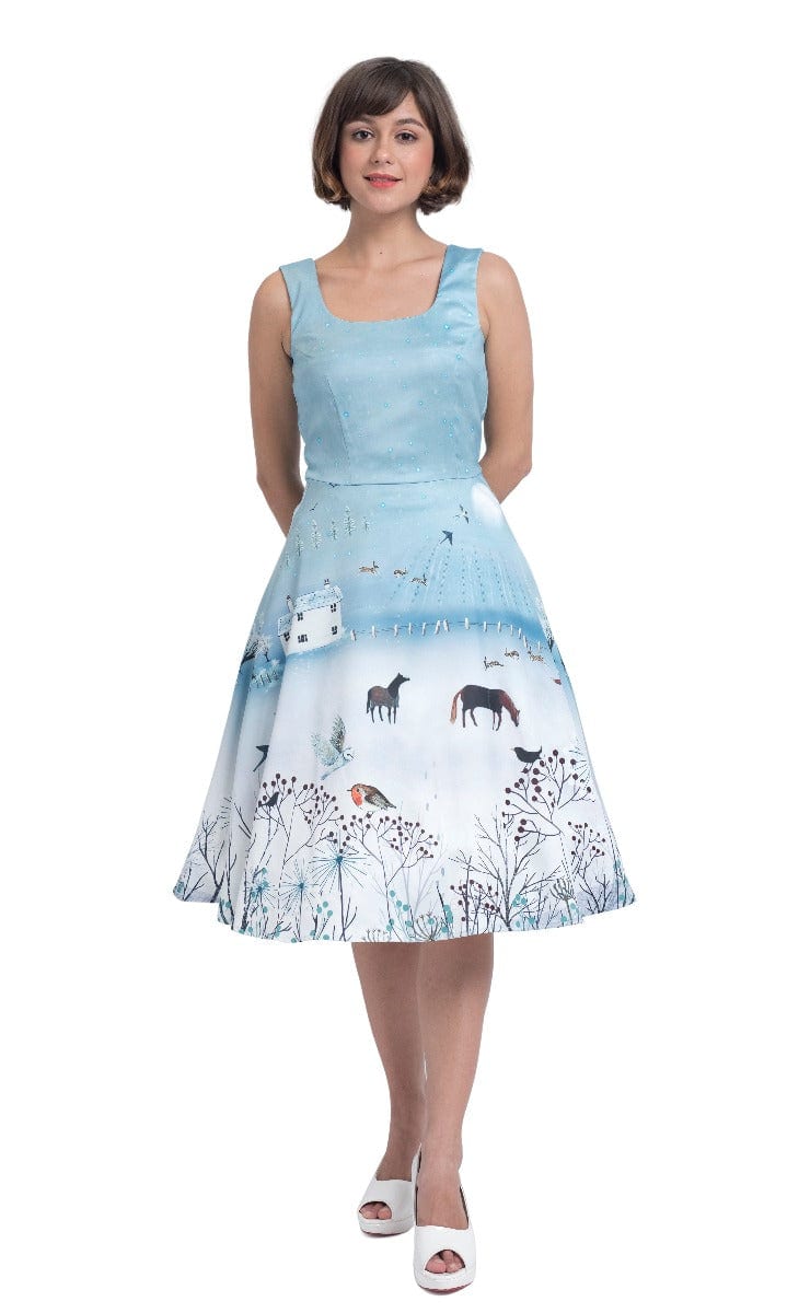 Amanda Light Blue Retro Winter Countryside Dress by Dolly and Dotty Amanda Light Blue Retro Winter Countryside Dress by Dolly and Dotty