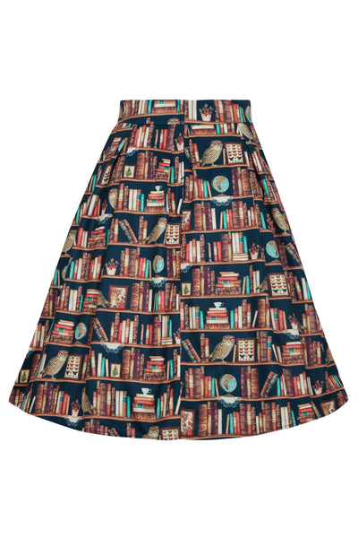 Vintage Inspired Book and Owl Print Skirt With Pockets back view