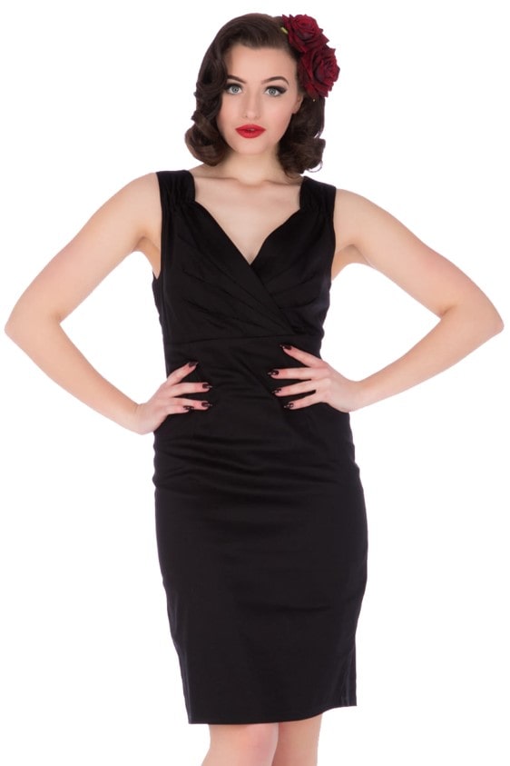 Cheryl Vintage Wiggle Dress in Plain Black -Dolly and Dotty Cheryl Vintage Wiggle Dress in Plain Black -Dolly and Dotty