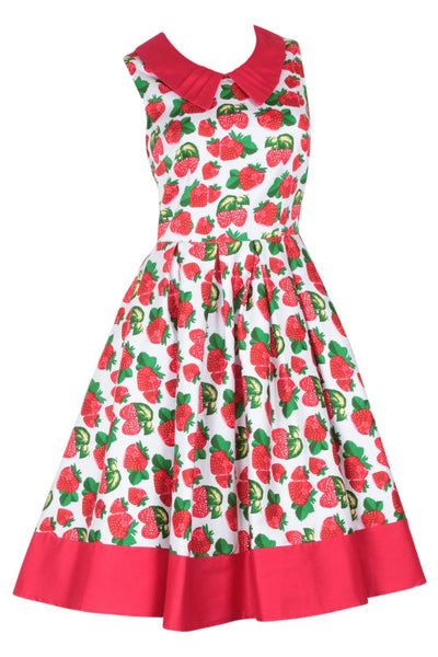 Vintage Inspired Swing Dress in White Strawberry