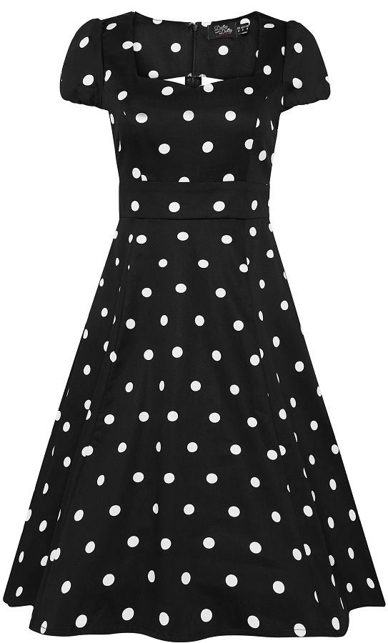 Claudia 50's Fit and Flare Dress In Black/White Polka Dots