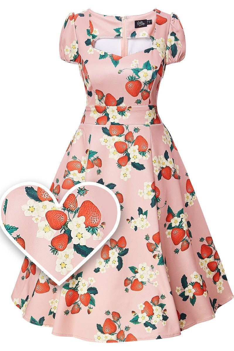 Claudia 50s Style Vintage Inspired Pink Strawberry Dress