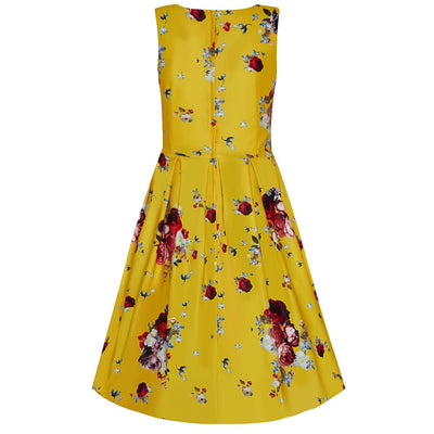 Women's Yellow Floral Swing Dress
