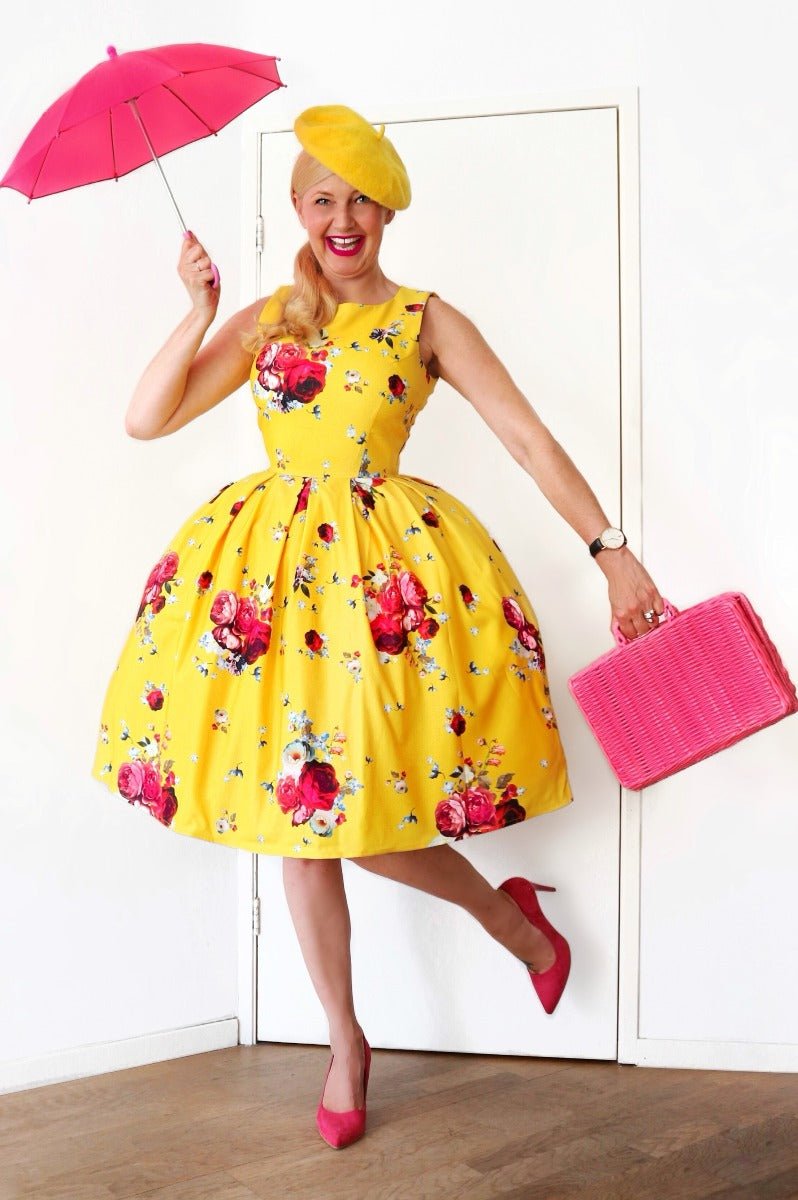 Women's Yellow Floral Swing Dress