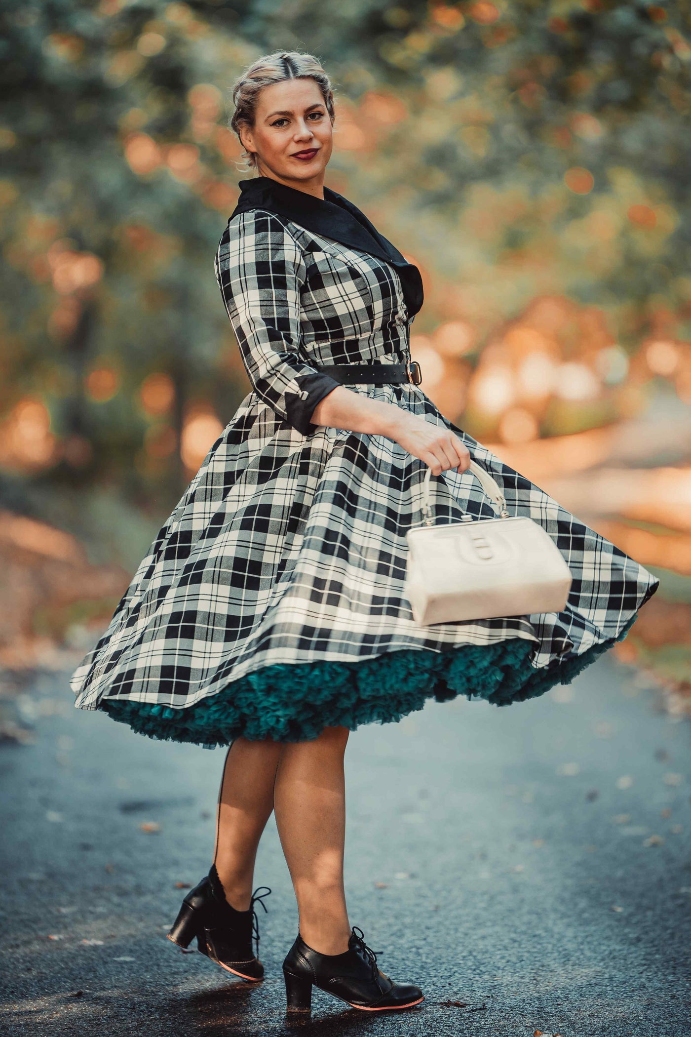 50's Black Tartan Coat Dress