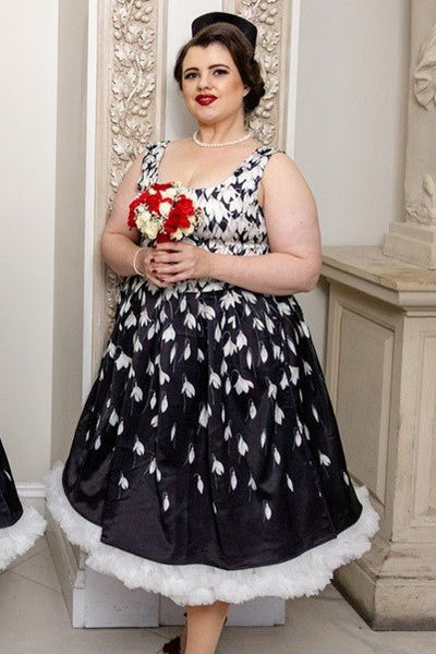 50s Inspired Black Swing Dress & Snowdrops