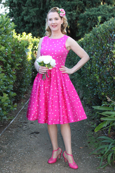 50's Retro Swing Dress in Hot Pink