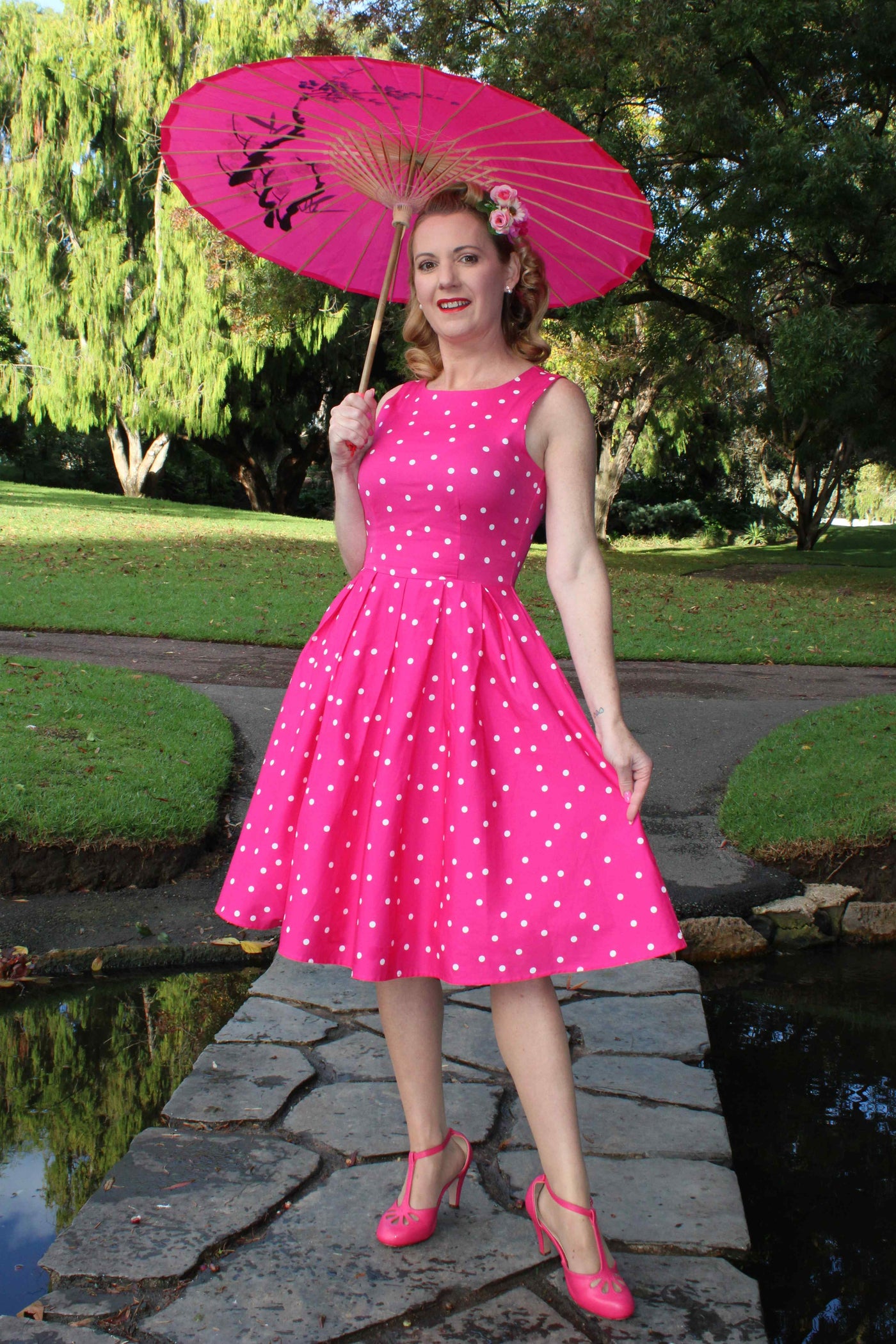 50's Retro Swing Dress in Hot Pink