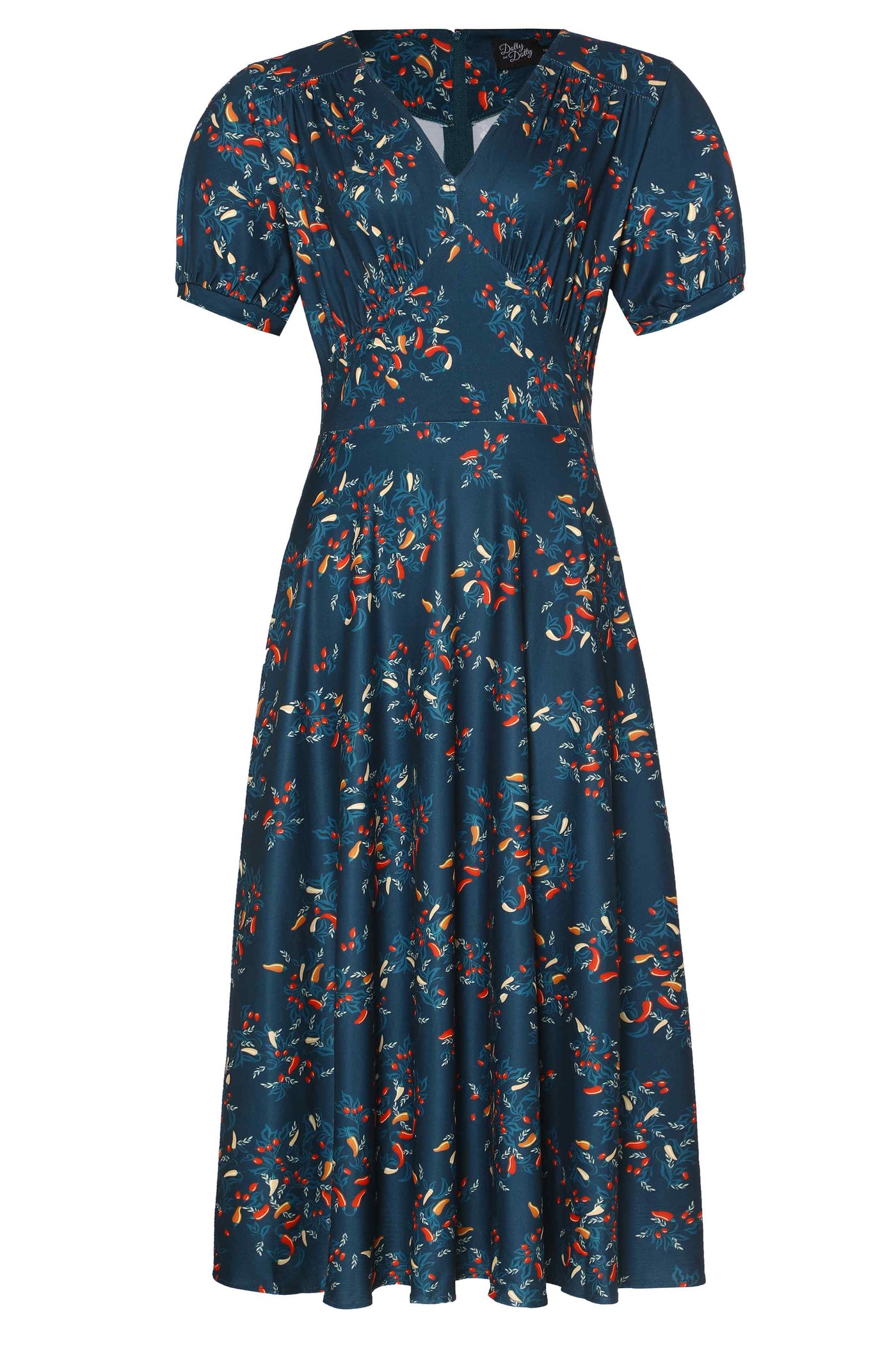 Front view of Julia Navy Blue Chili Midi Dress