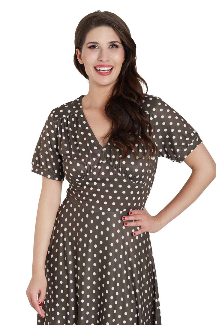 Brown dress with white polka dots deals