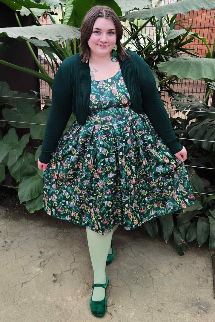 Amanda Koala Sloth Green Flared Dress 8
