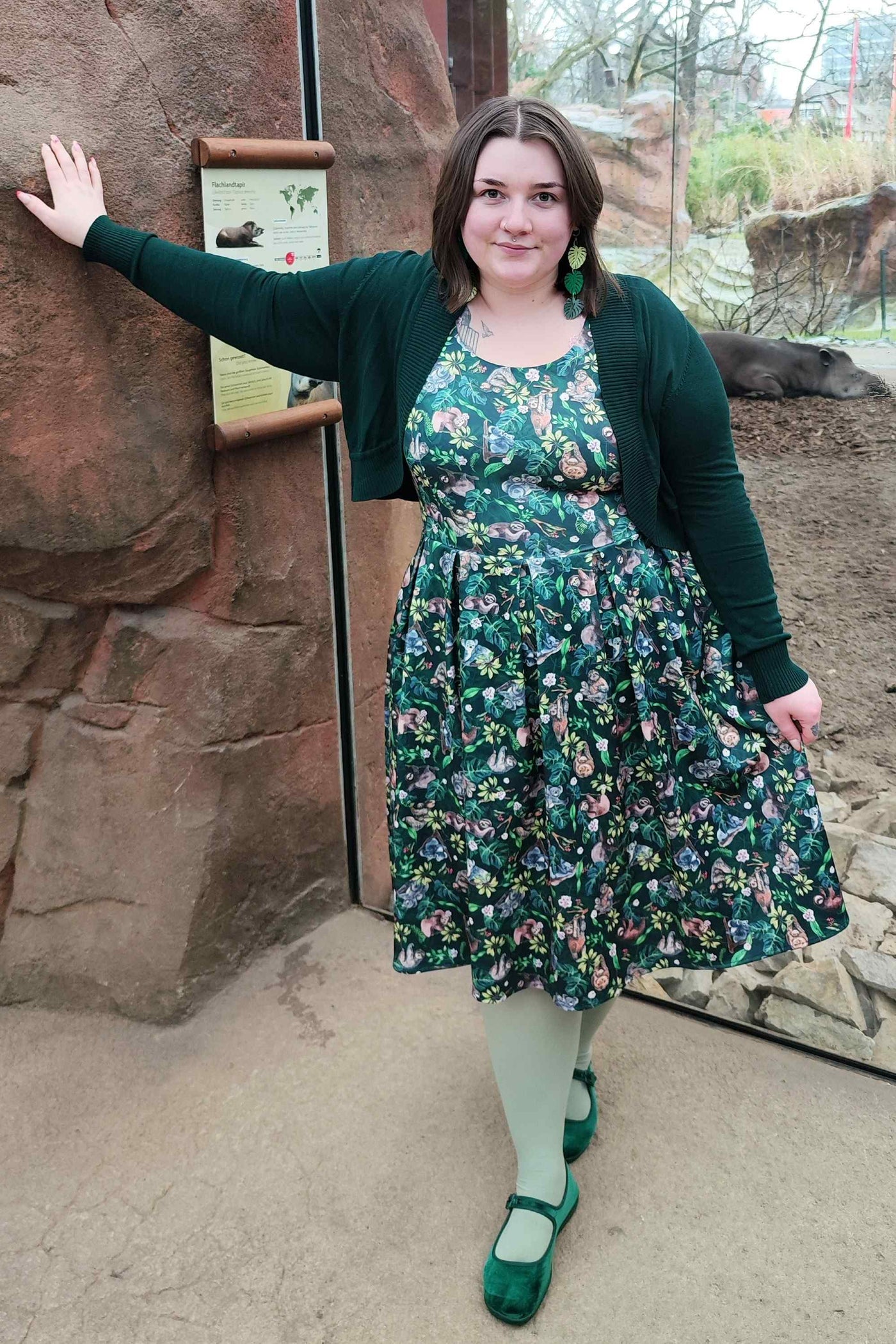 Koala & Sloth Green Flared Dress