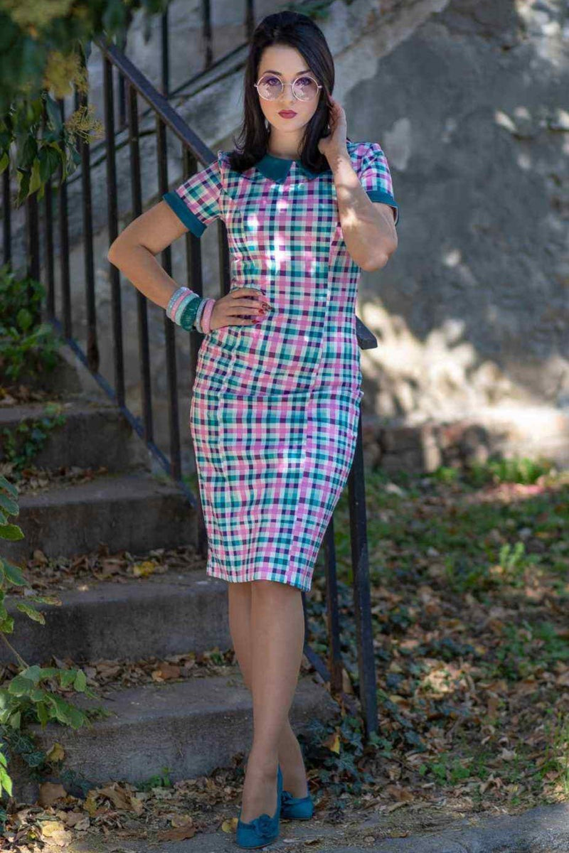 Toni 90s Style Pink & Green Check Collar Dress Toni 90s Style Pink & Green Check Collar Dress