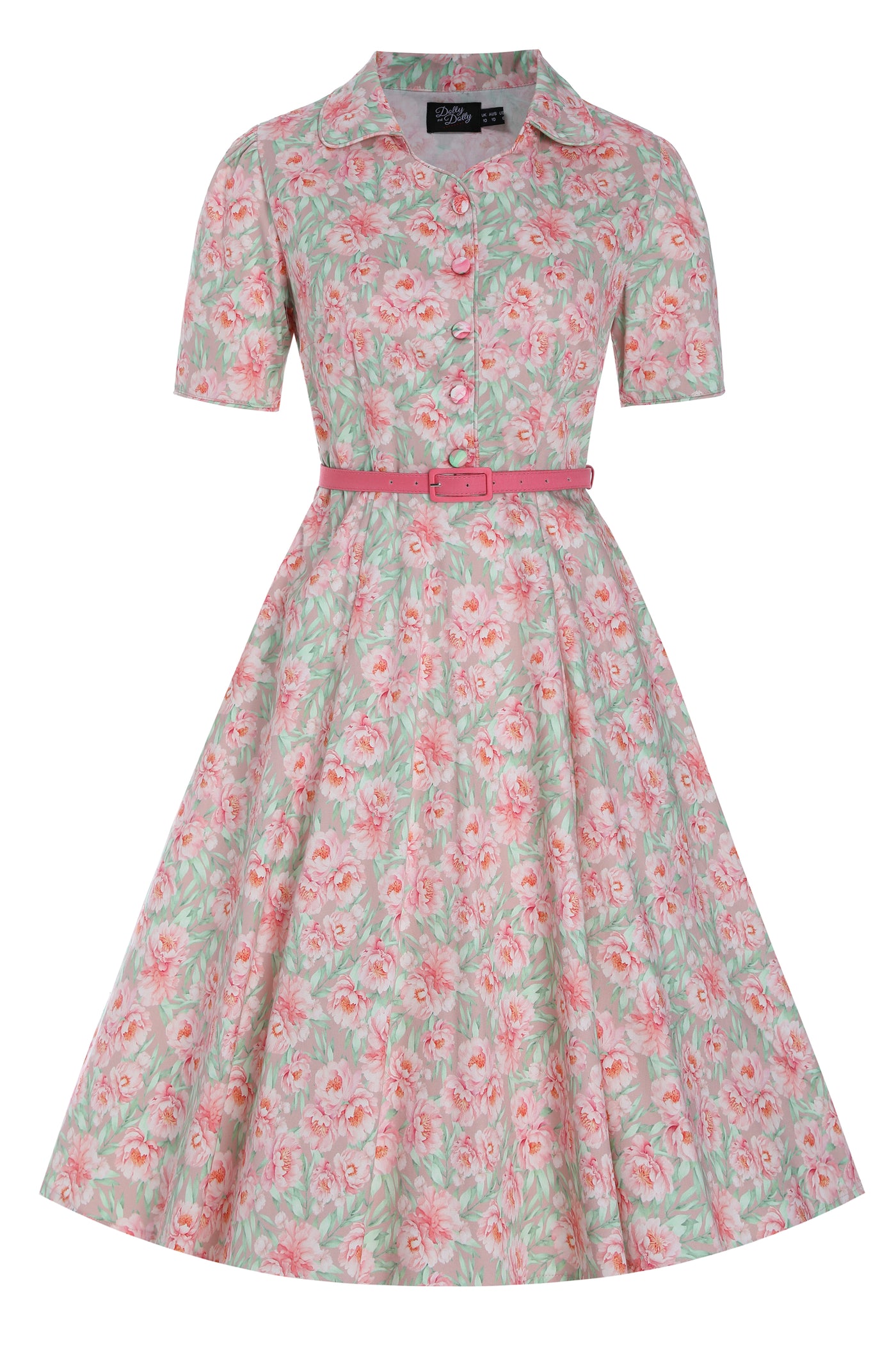 Front view of Pink Floral Shirt Dress