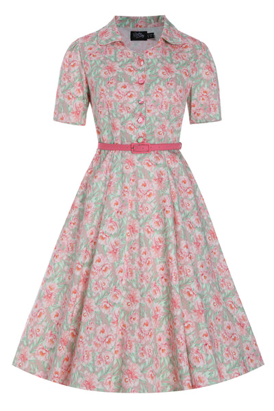 Front view of Pink Floral Shirt Dress