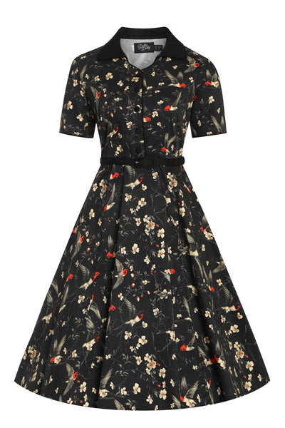 Front view of Swallow Floral Shirt Dress
