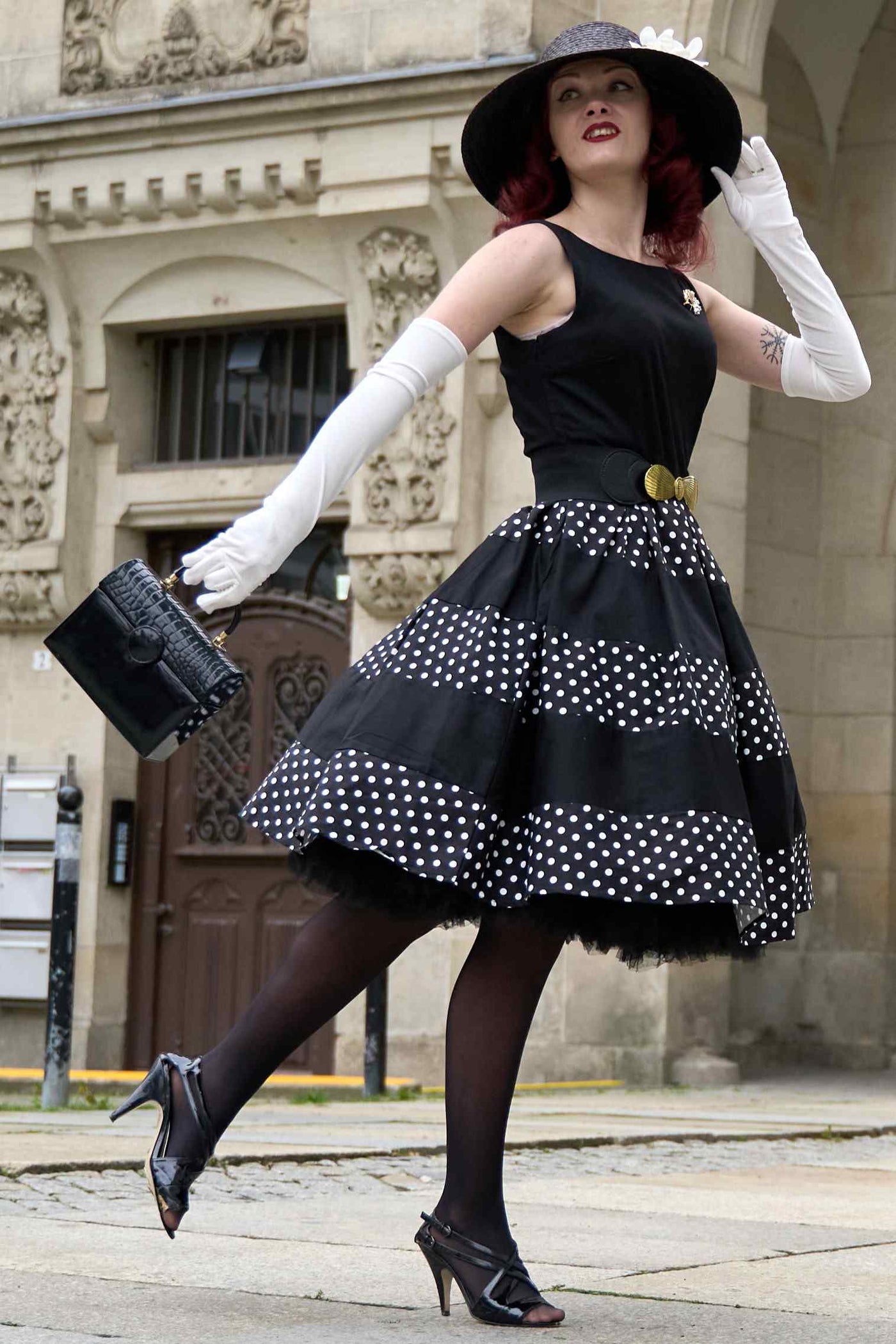 Swing Dress Polka Dot Dress 50s Retro Black Swing Dress With Polka