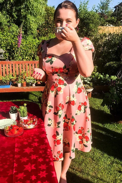 Women's 50s Style Vintage Inspired Pink Strawberry Dress