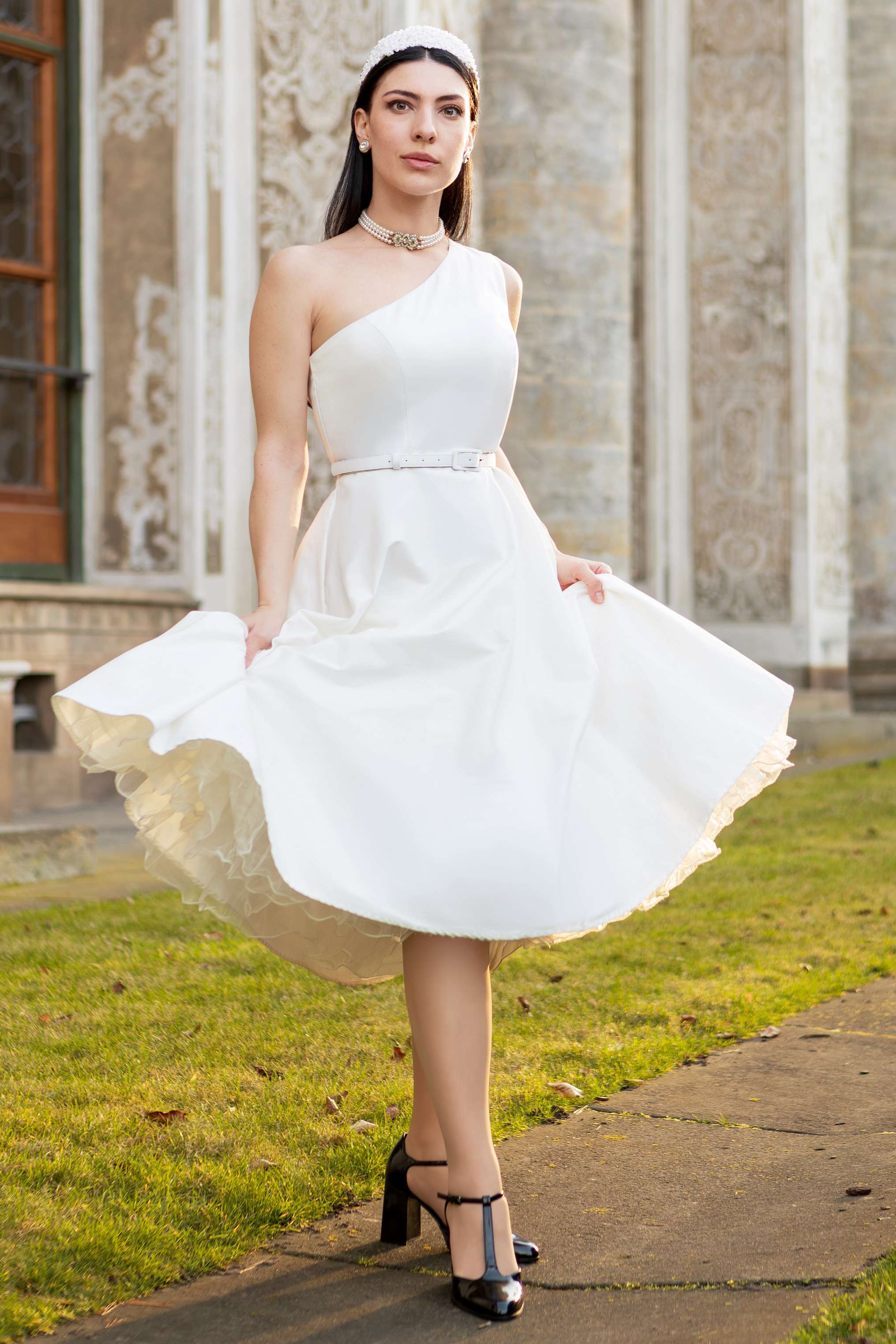 One Shoulder White Bridal Dress