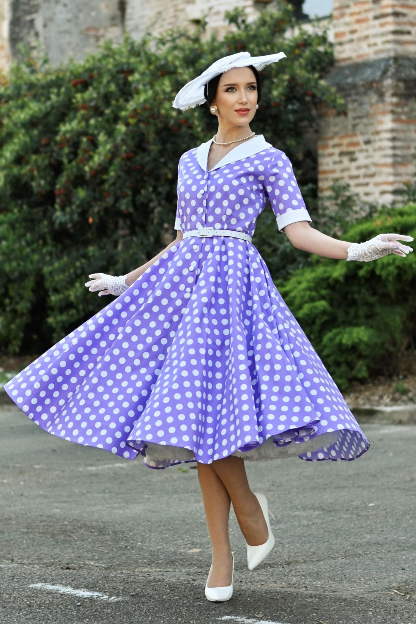 Mollie Lilac Polka Dot Full Circle Shirt Dress