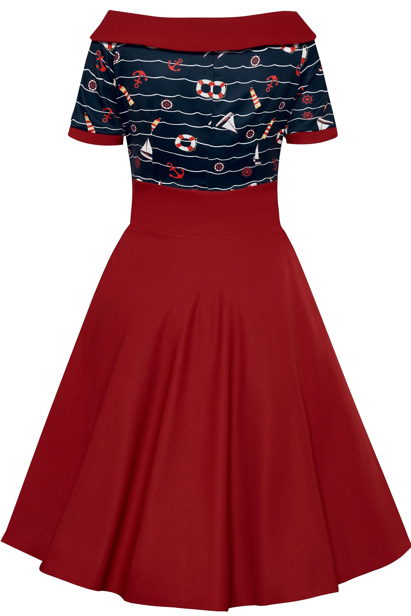 Darlene Nautical Blue & Burgundy Swing Dress