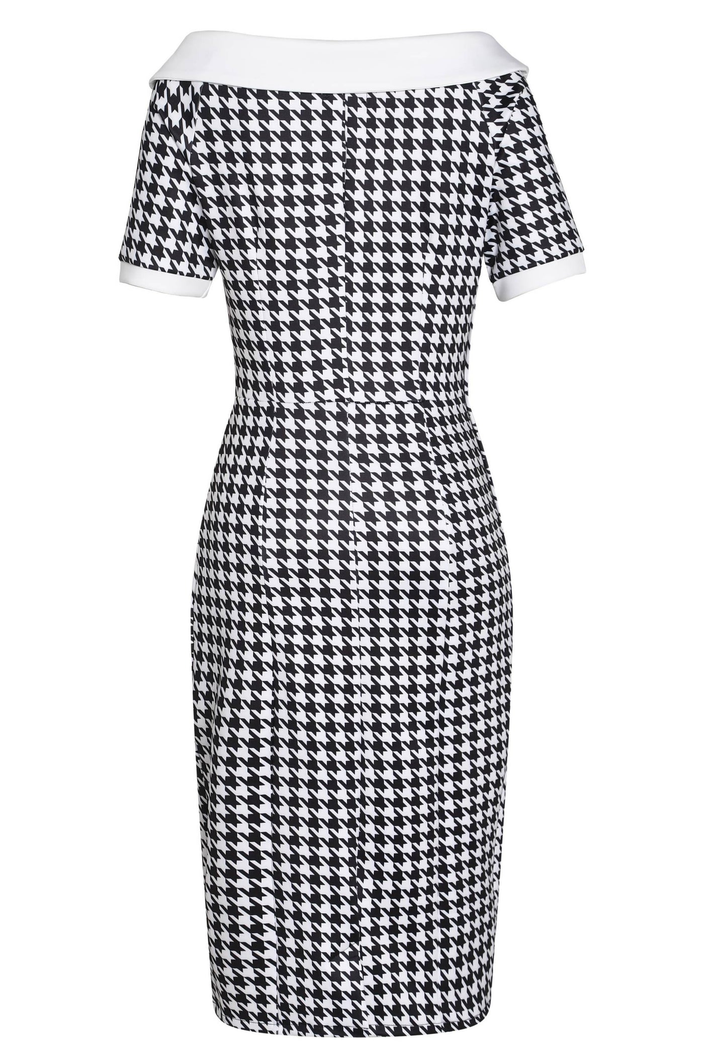 Valerie Houndstooth Fitted Off Shoulder Dress