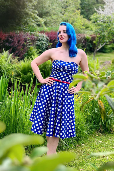 Bandeau Retro Rockabilly Dress in Navy