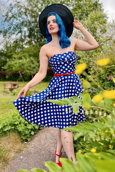 Bandeau Retro Rockabilly Dress in Navy