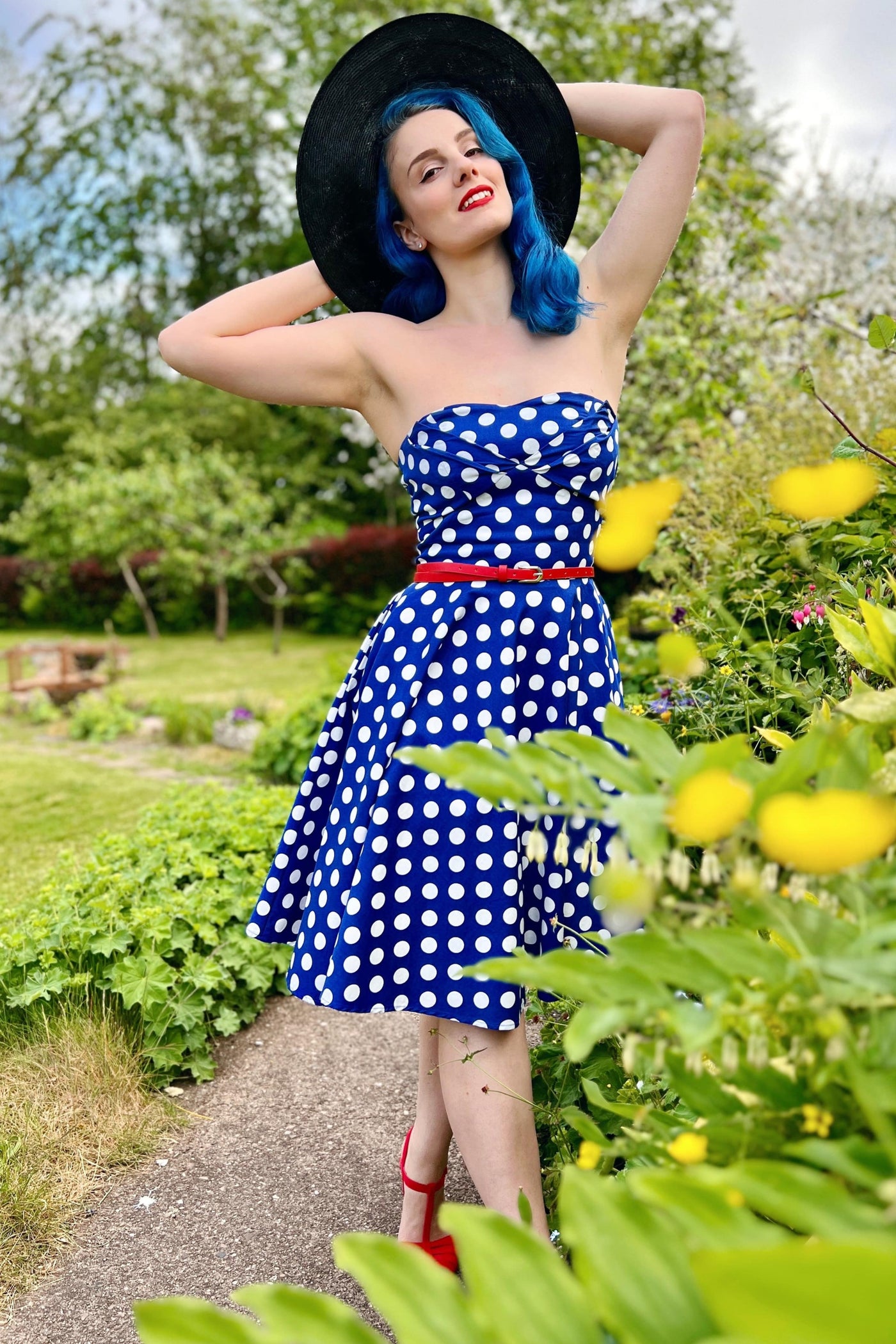 Bandeau Retro Rockabilly Dress in Navy