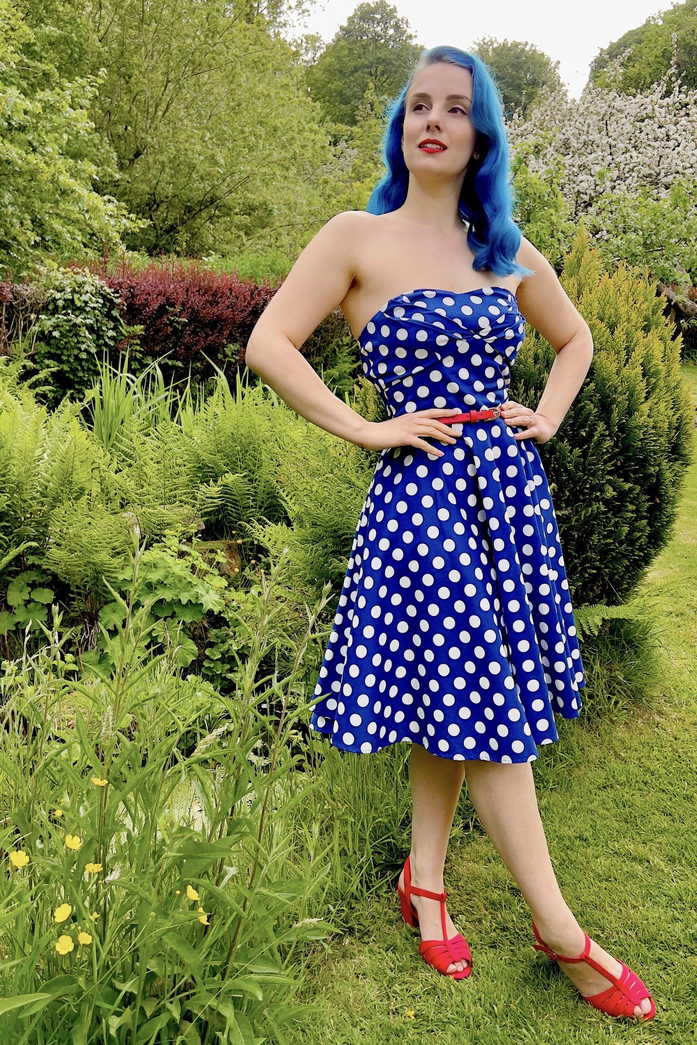 Bandeau Retro Rockabilly Dress in Navy