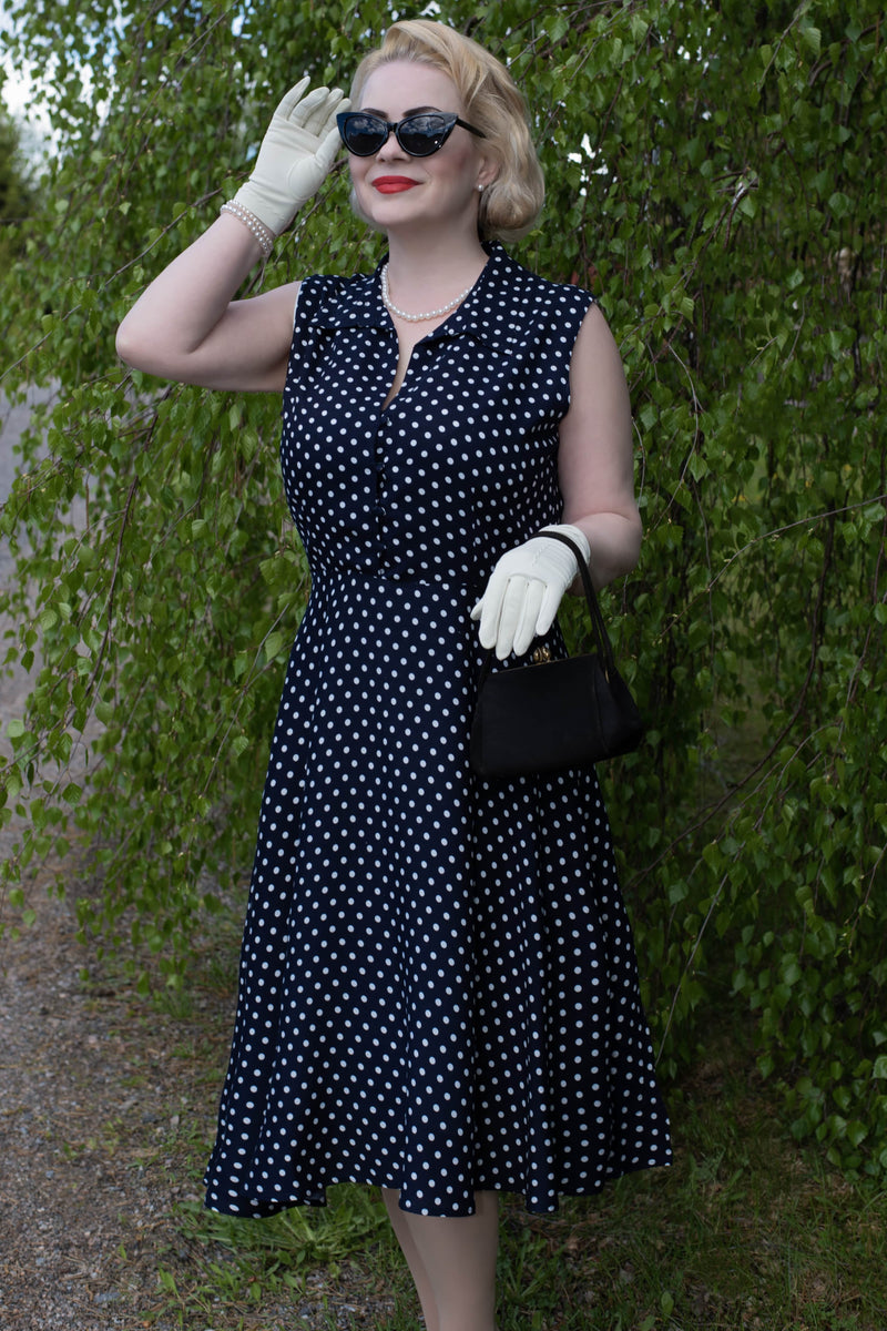 Blue polka dot shirt clearance dress