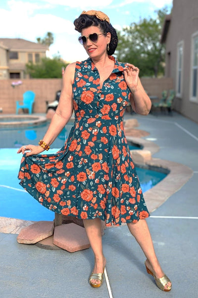 Blue & Orange Floral Collar Dress