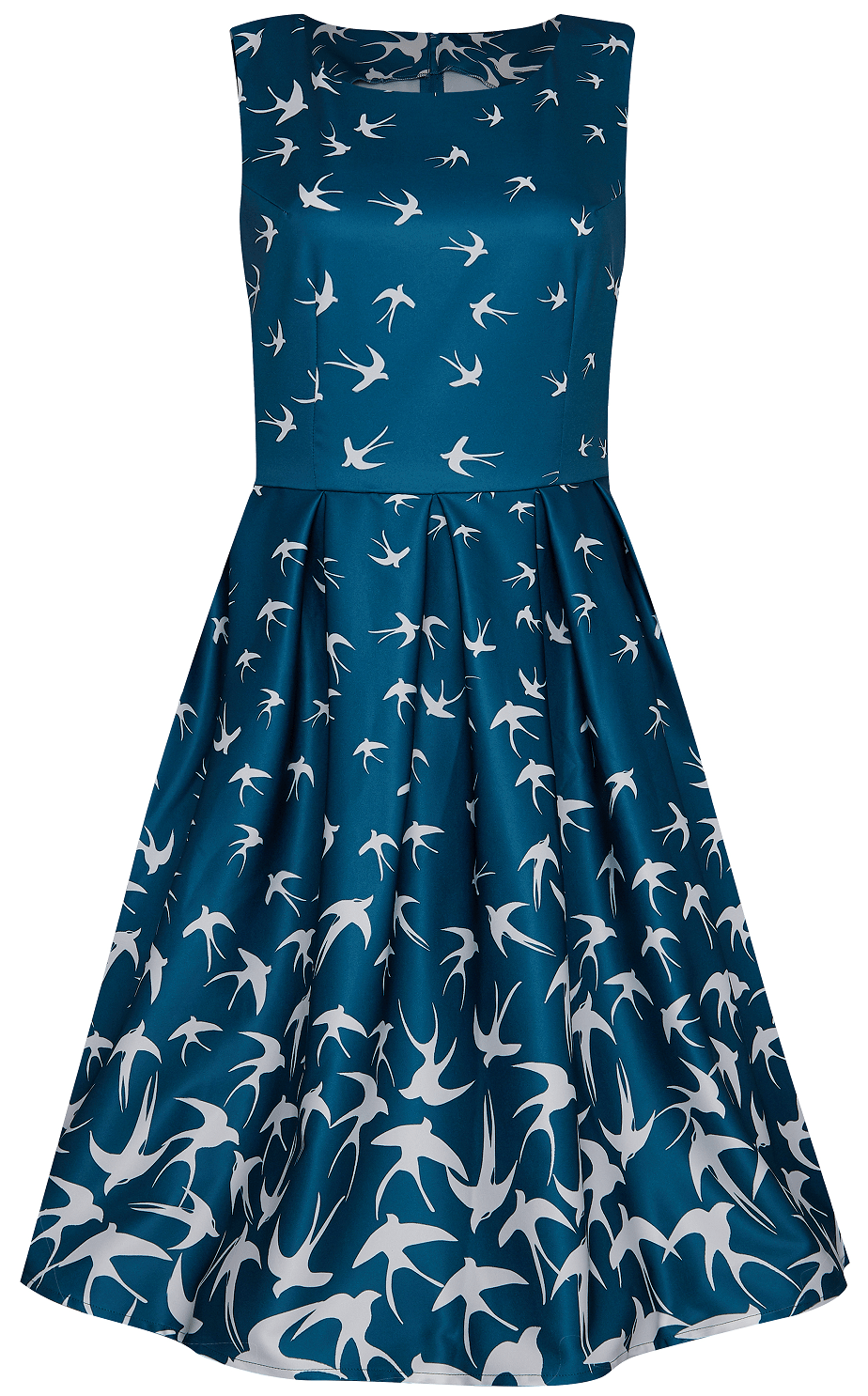 Front view of Blue Swing Dress with Raising Swallow Birds