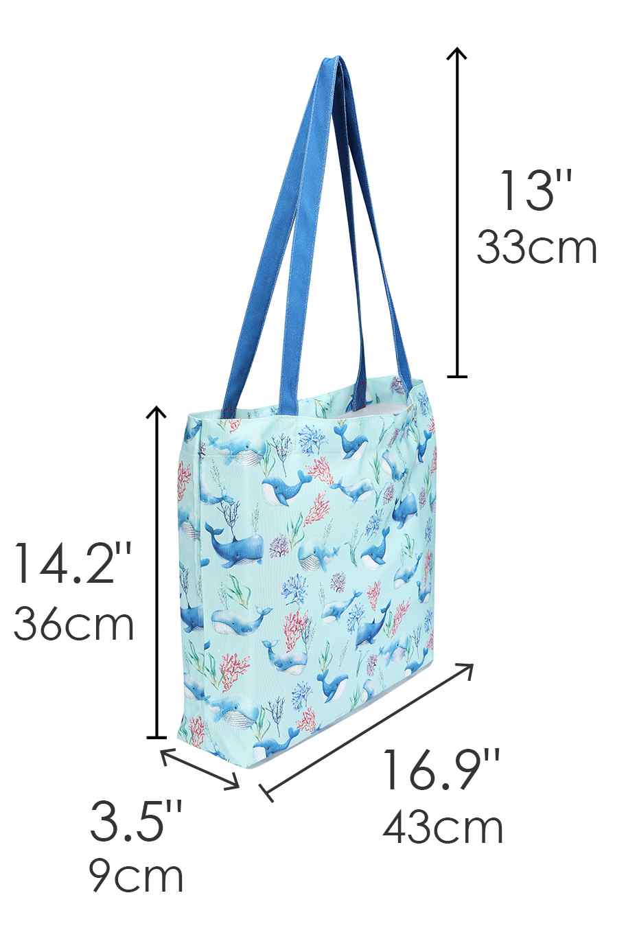 Blue Whale Print Beach Tote Bag
