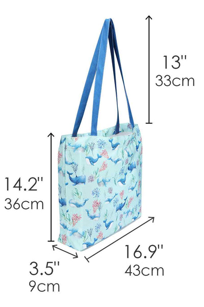 Blue Whale Print Beach Tote Bag