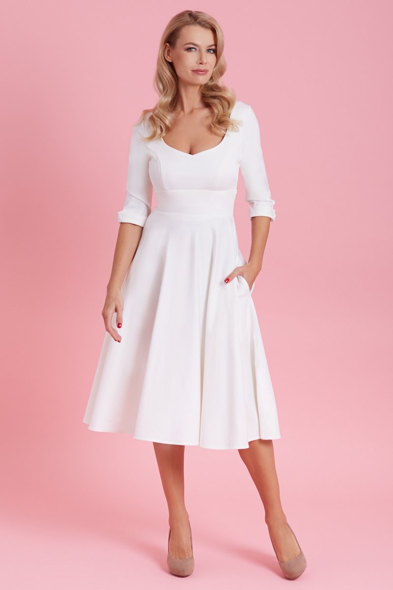 Scarlette Bridal White Long Sleeved Midi Formal Dress