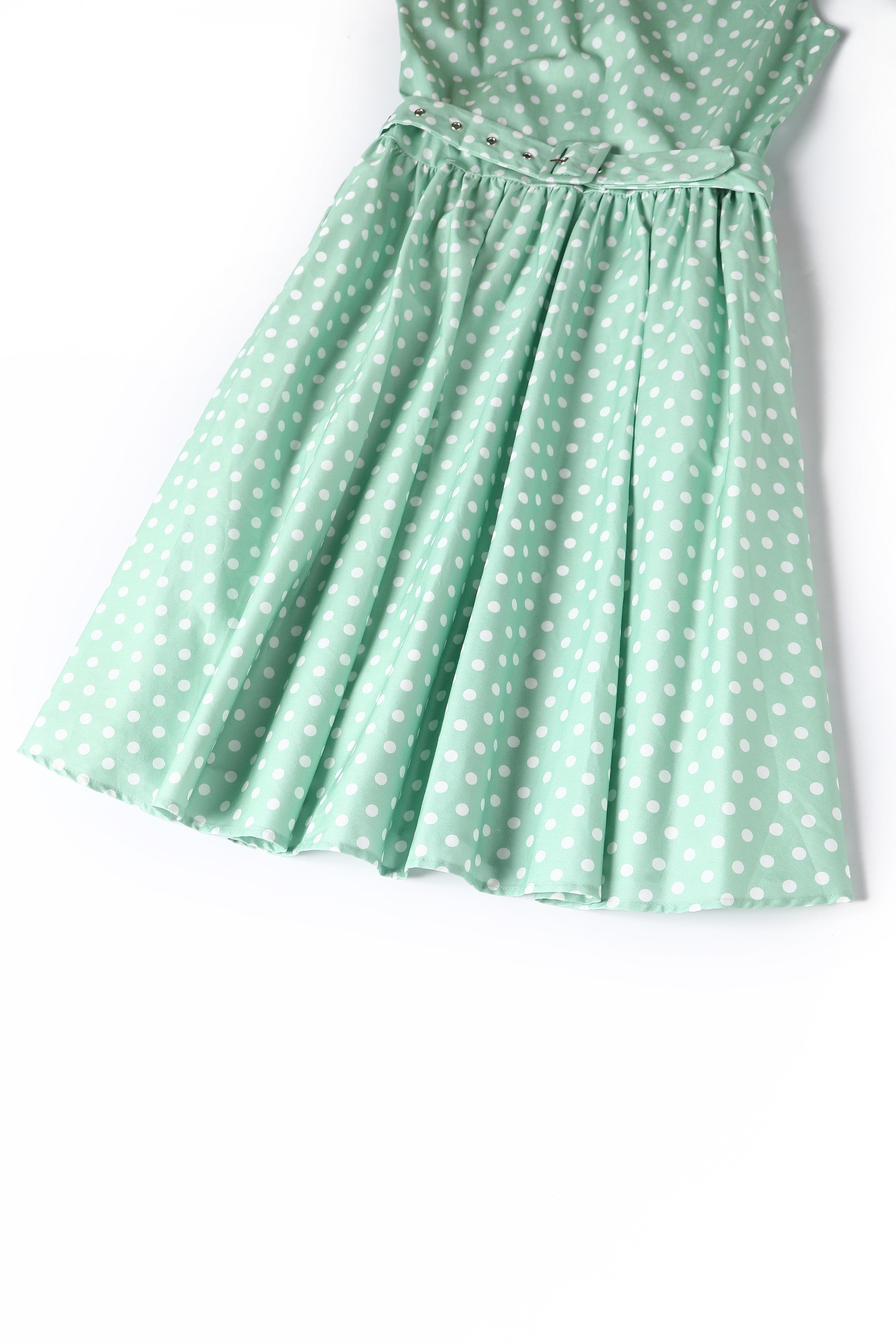 green emerald velvet dress Wendy Polka Dot Swing Dress in Mint Green