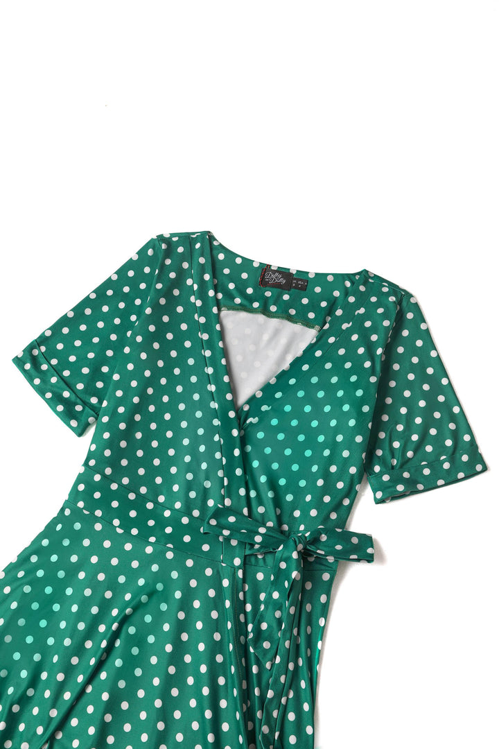 Stylish & Casual Green Polka Dot Wrap Dress for Every Occasion