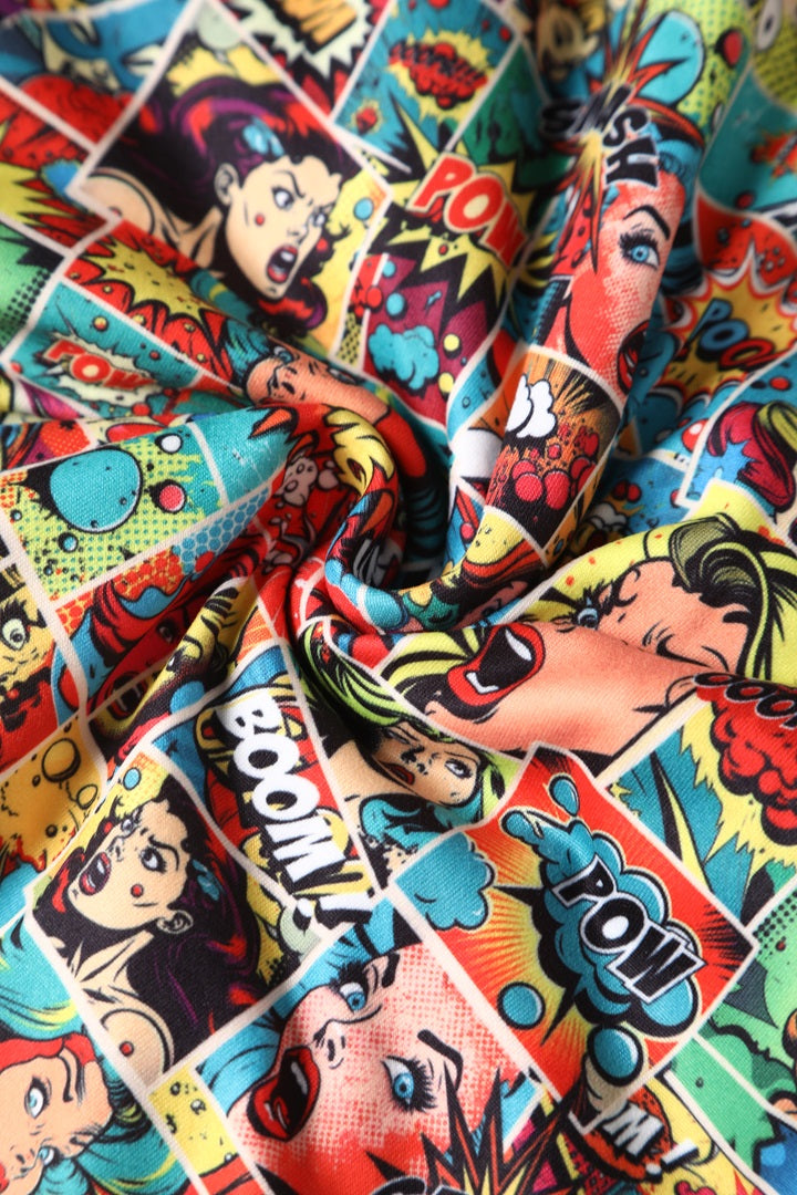 Close up view of Comic Wrap Dress