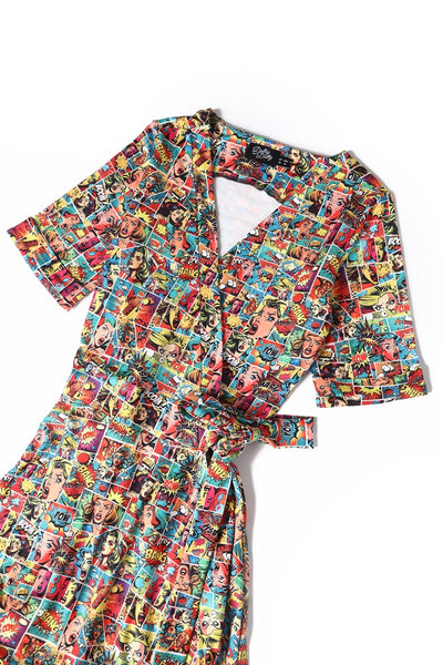 Close up view of Comic Wrap Dress